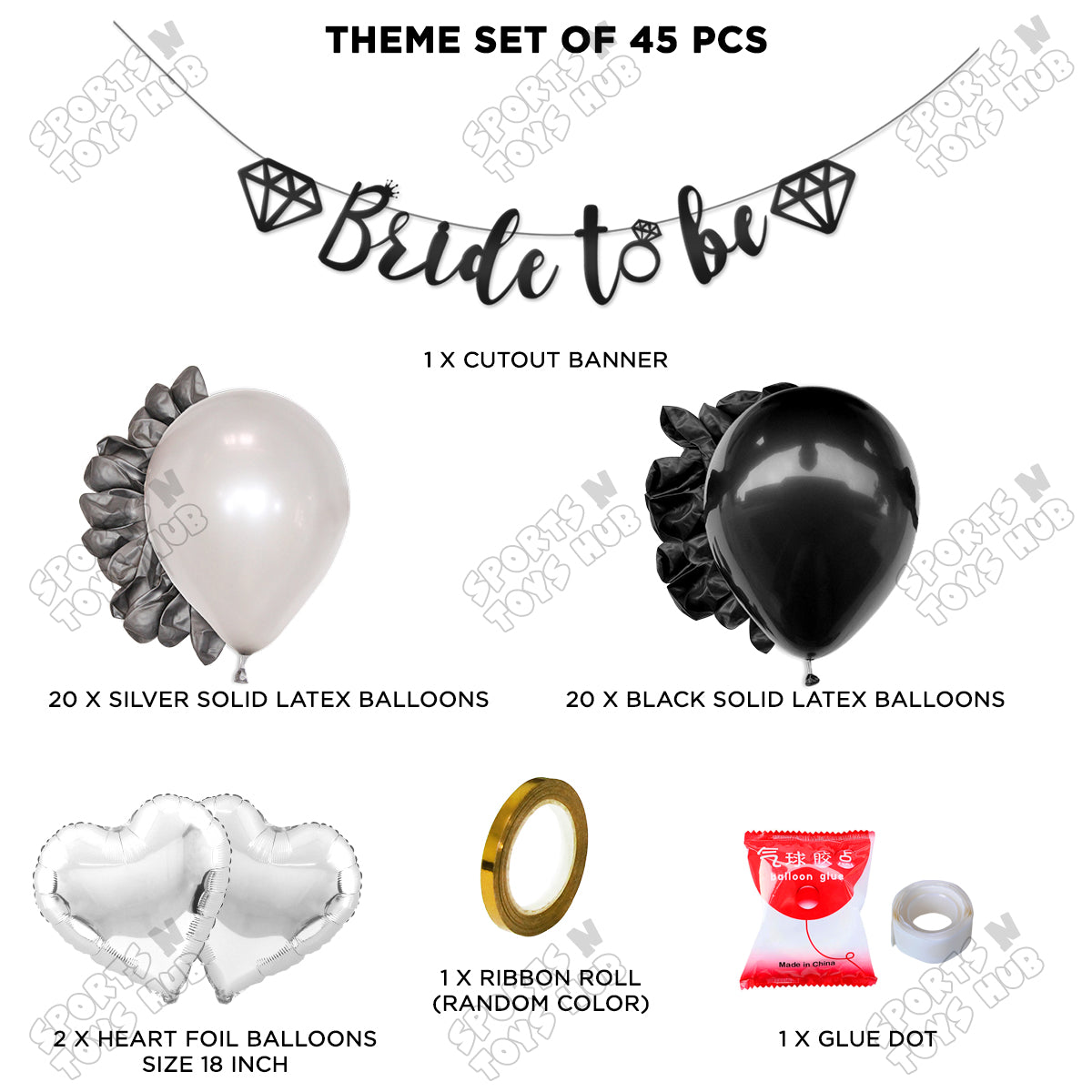 Bride To Be Cursive Banner Theme Collection - Black & Silver