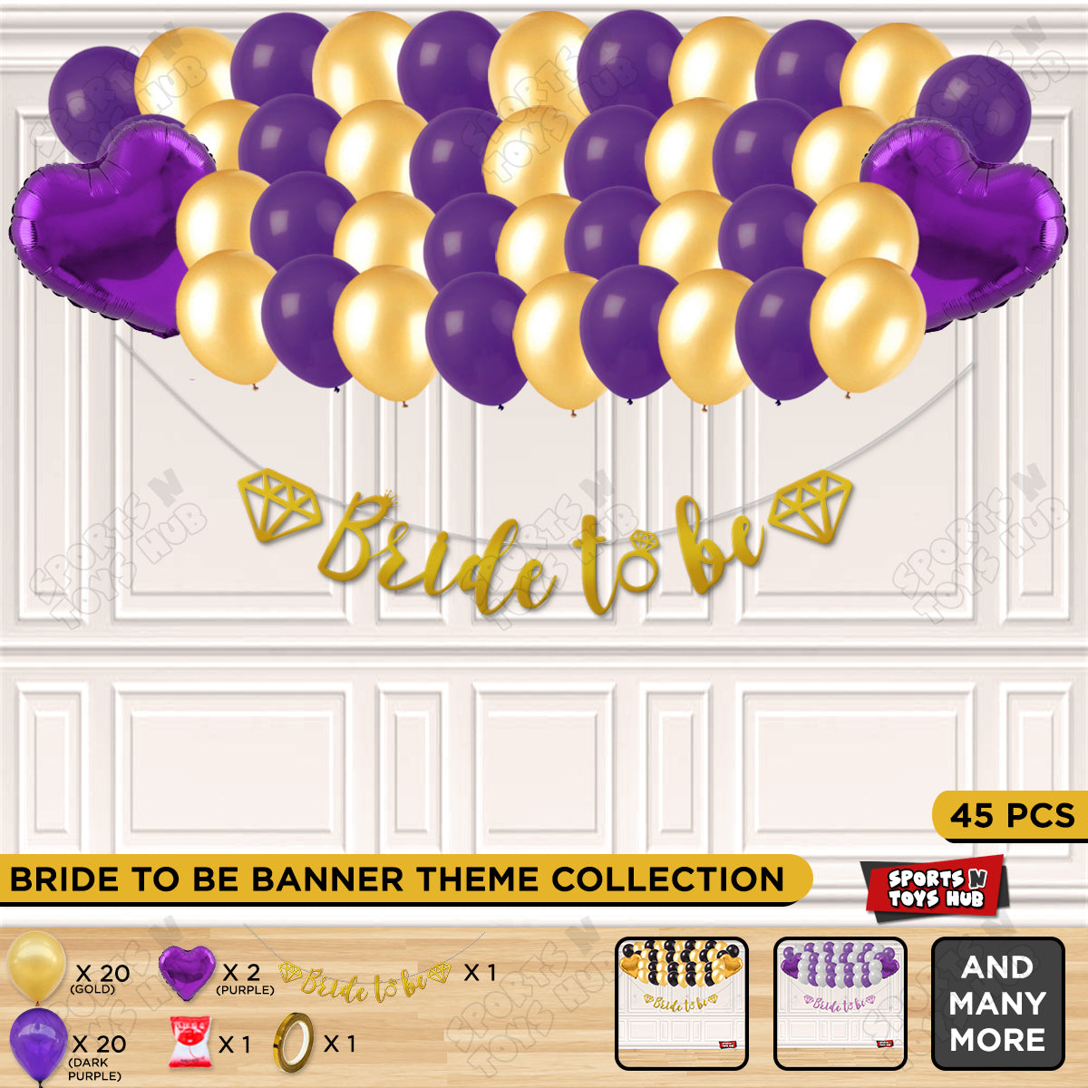 Bride To Be Cursive Banner Theme Collection - Purple & Gold