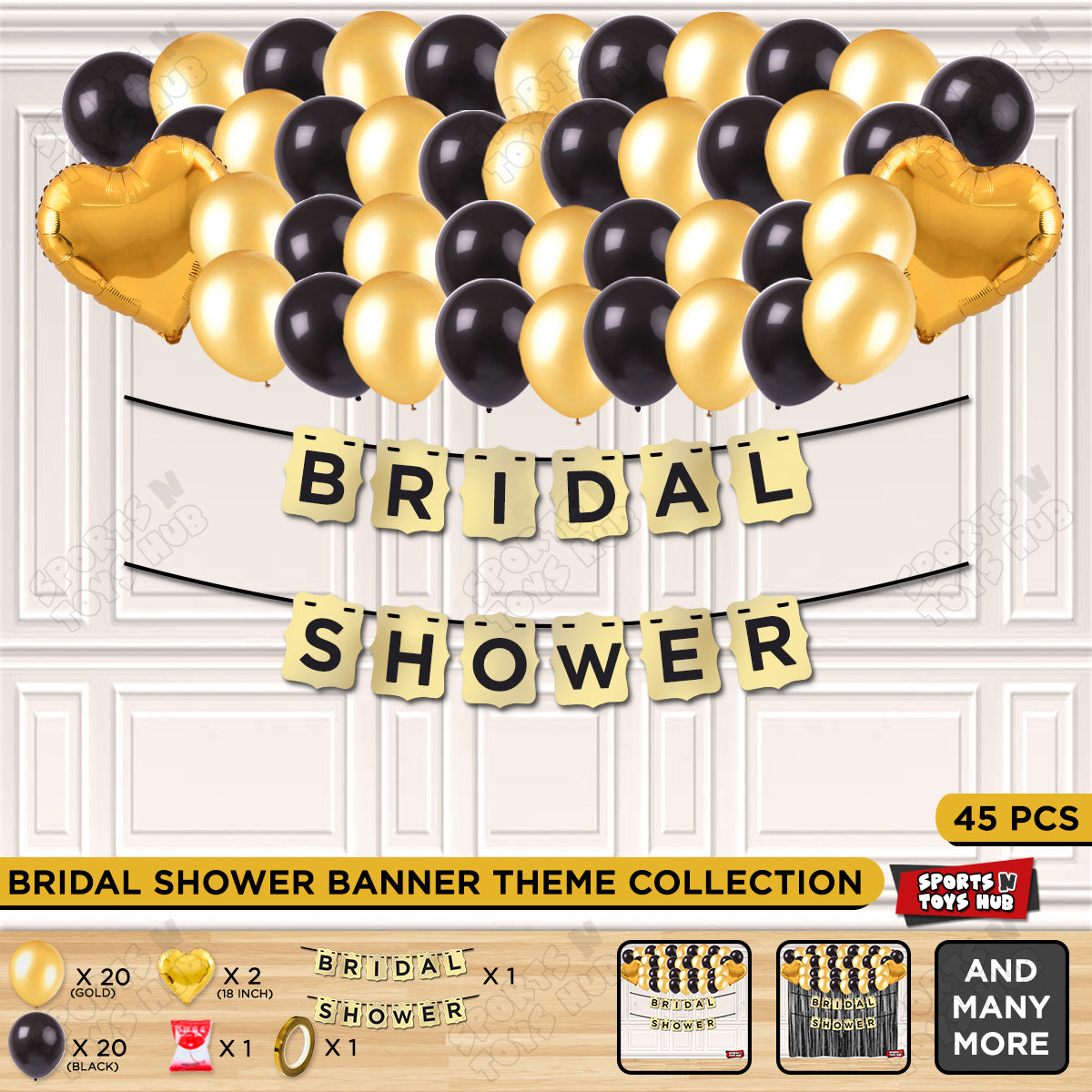 Bridal Shower Shiny Gold Card Banner Theme Collection