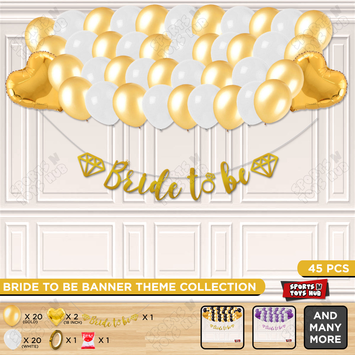 Bride To Be Cursive Banner Theme Collection - White & Gold