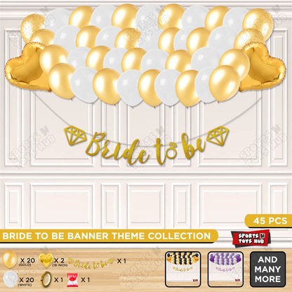 Bride To Be Cursive Banner Theme Collection - White & Gold