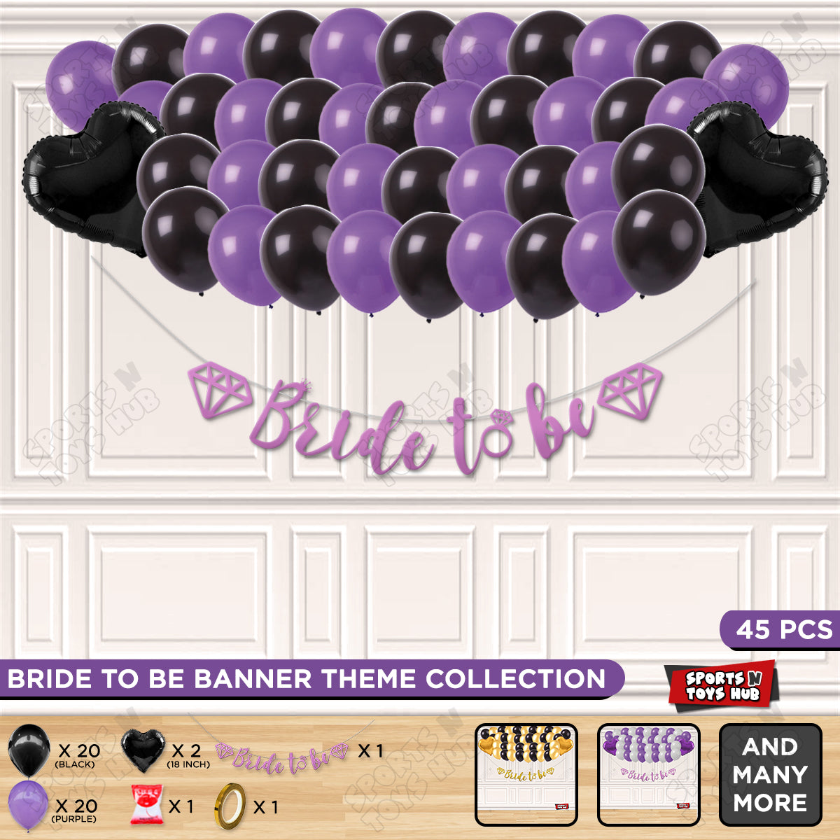 Bride To Be Cursive Banner Theme Collection - Purple & Black