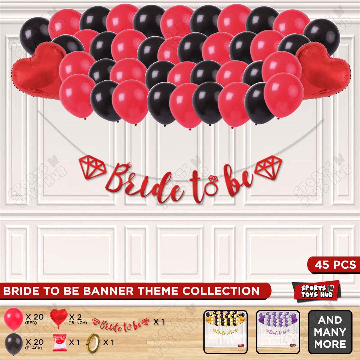 Bride To Be Cursive Banner Theme Collection - Red & Black