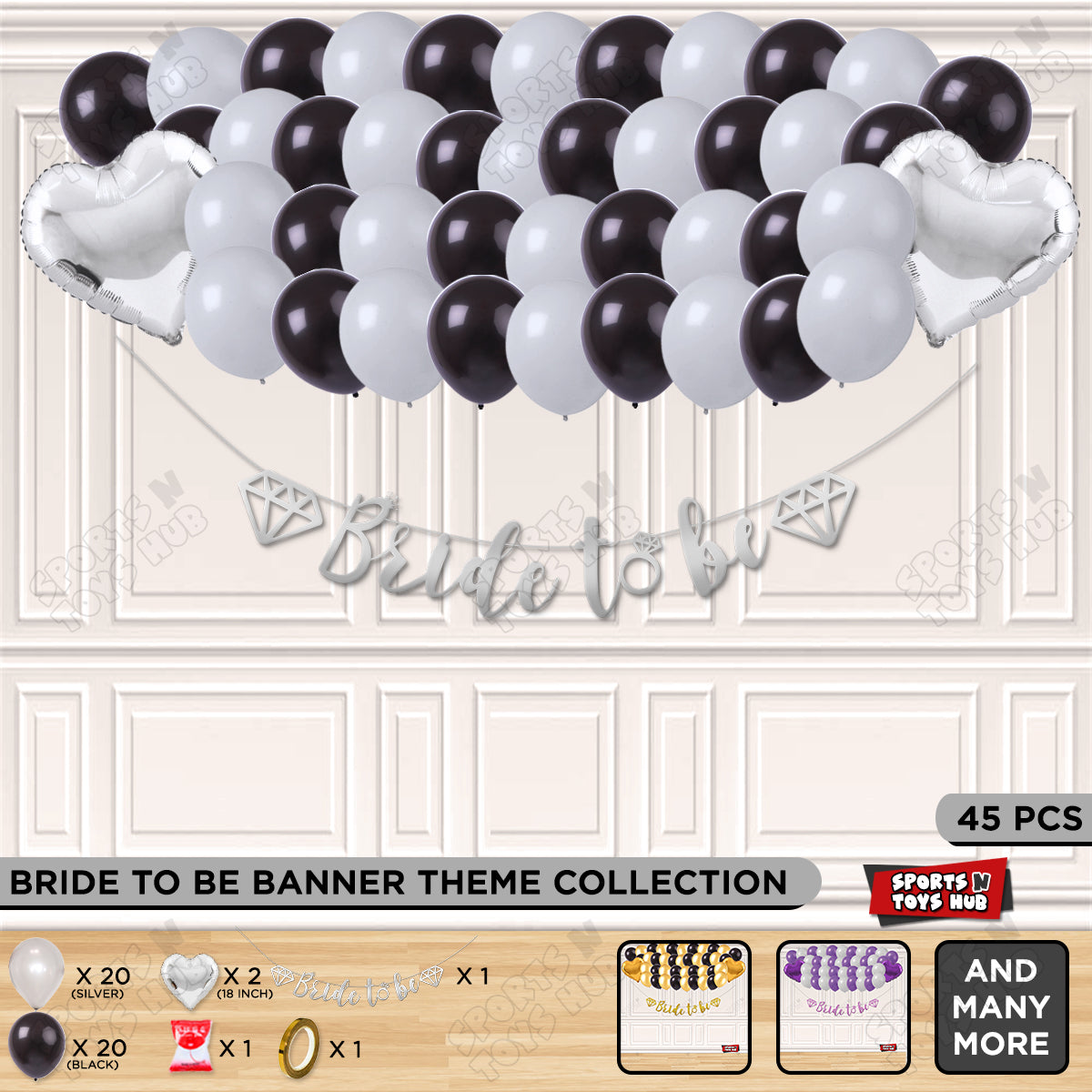 Bride To Be Cursive Banner Theme Collection - Silver & Black