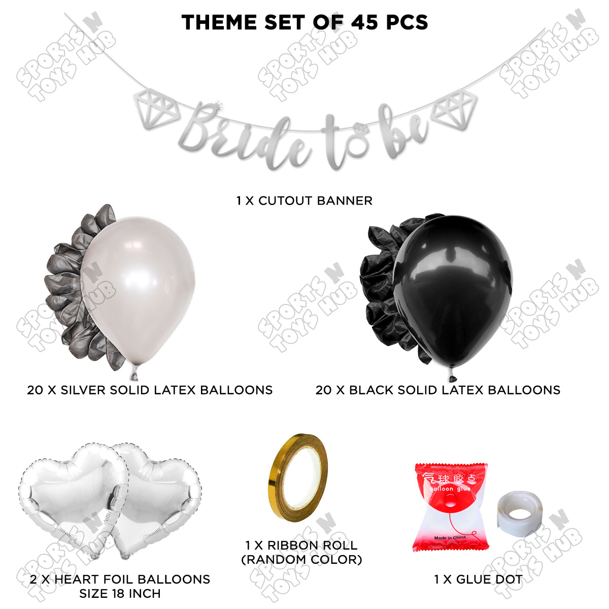 Bride To Be Cursive Banner Theme Collection - Silver & Black