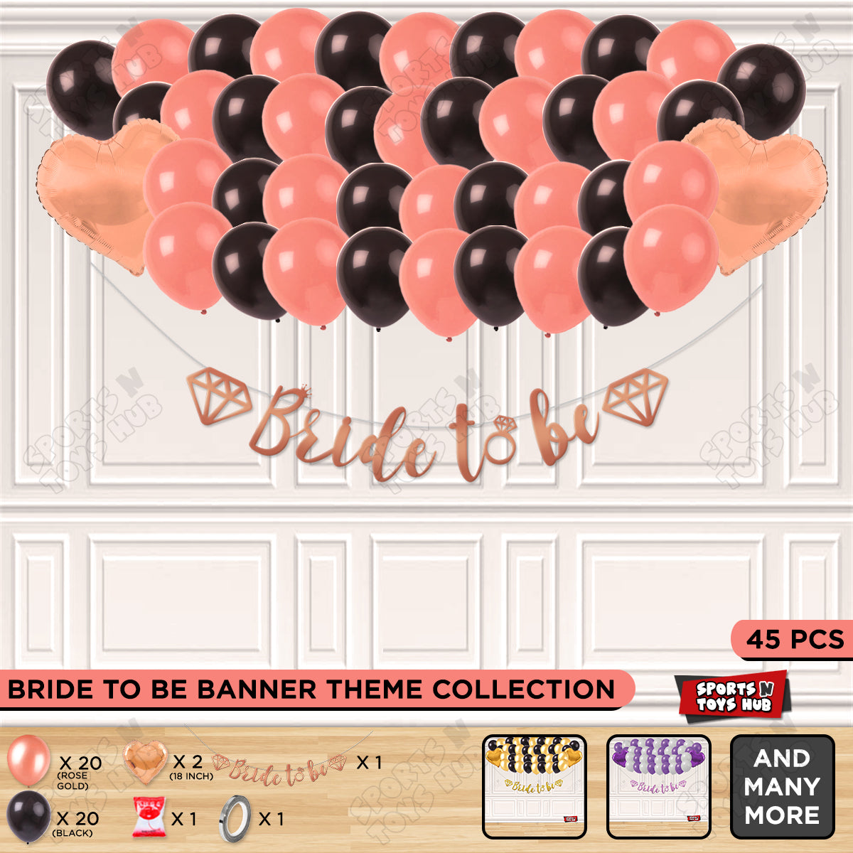 Bride To Be Cursive Banner Theme Collection - Rose Gold & Black