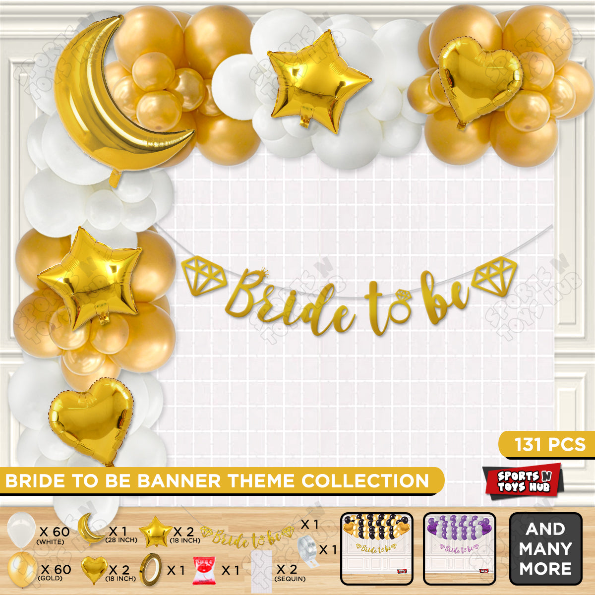 Bride To Be Cursive Banner Theme Collection - White & Gold