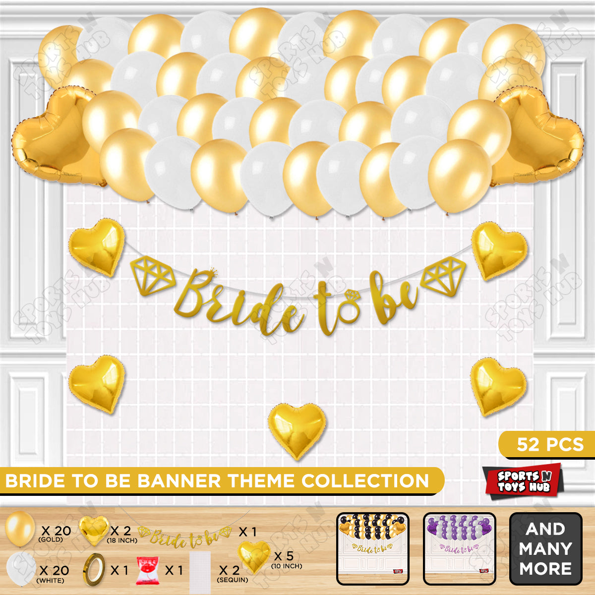 Bride To Be Cursive Banner Theme Collection - White & Gold