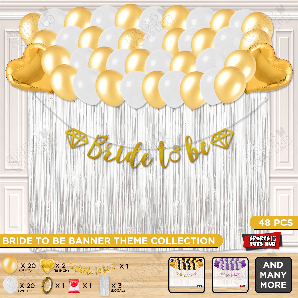 Bride To Be Cursive Banner Theme Collection - White & Gold