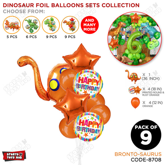 Bronto-Saurus Dino Pack Of 9 Foil Balloon Set