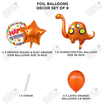 Bronto-Saurus Dino Pack Of 9 Foil Balloon Set