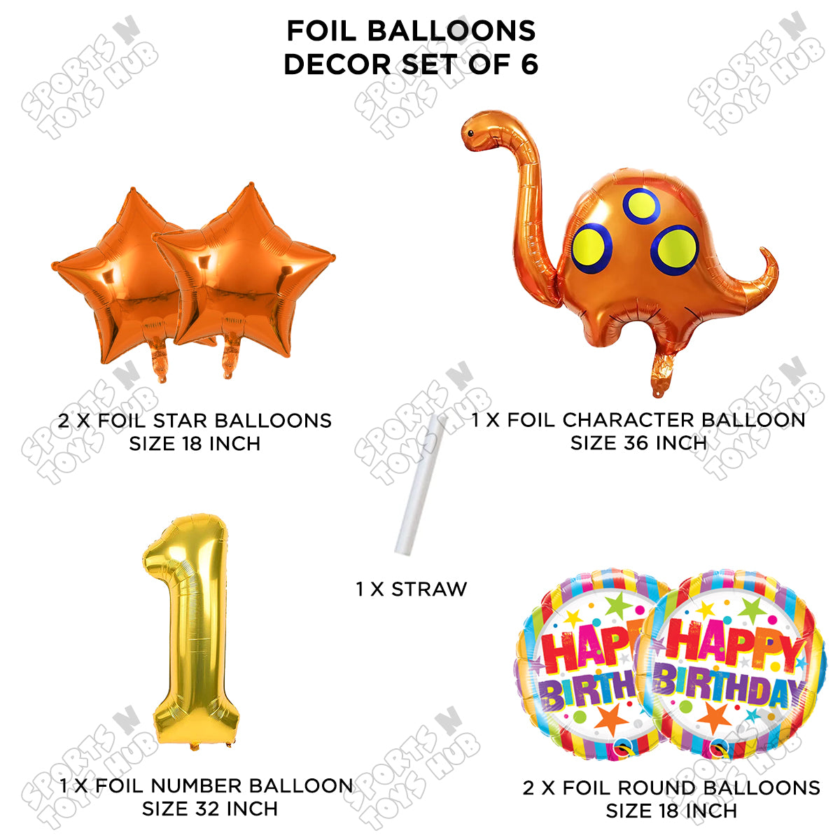 Bronto-Saurus Foil Balloon Pack Of 6 Set With 32 Inch Foil Number Balloons