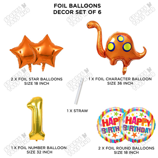 Bronto-Saurus Foil Balloon Pack Of 6 Set With 32 Inch Foil Number Balloons