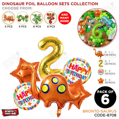 Bronto-Saurus Foil Balloon Pack Of 6 Set With 32 Inch Foil Number Balloons