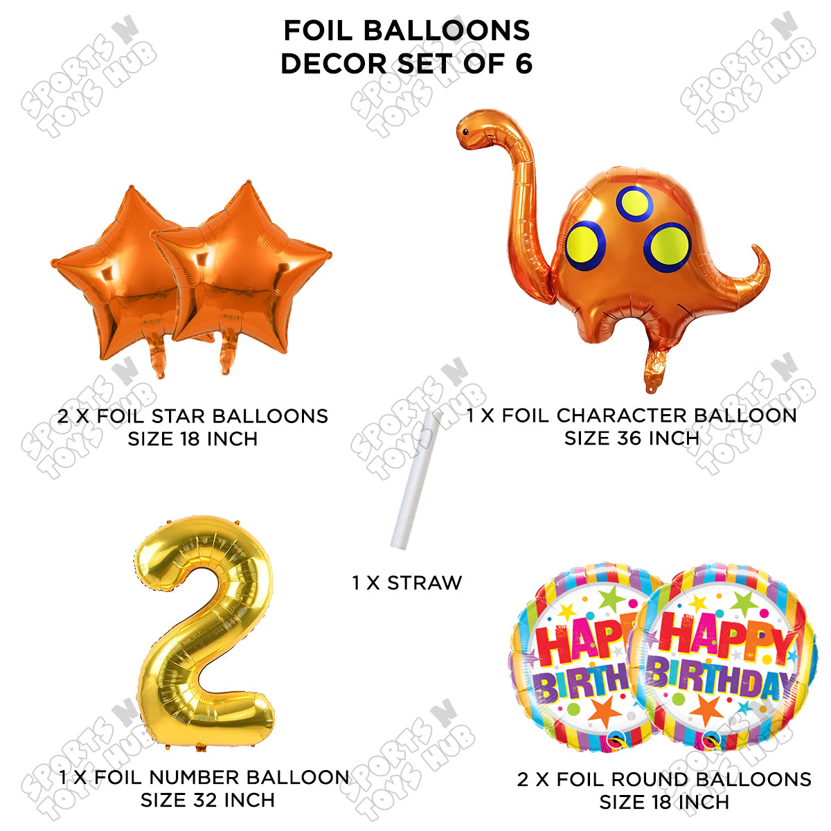 Bronto-Saurus Foil Balloon Pack Of 6 Set With 32 Inch Foil Number Balloons