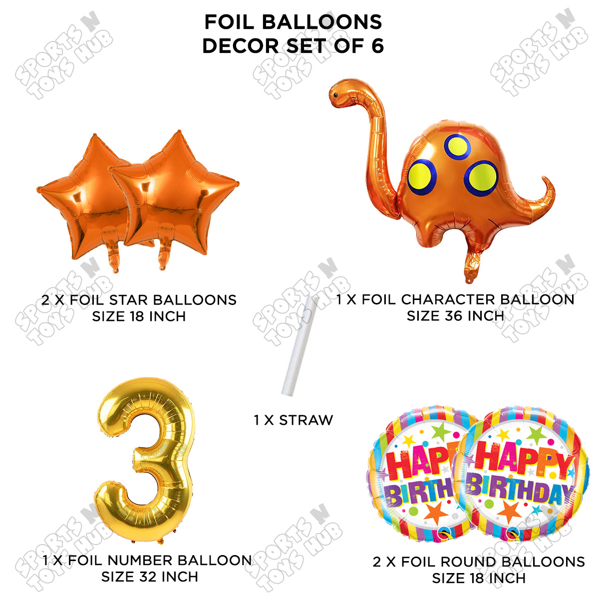 Bronto-Saurus Foil Balloon Pack Of 6 Set With 32 Inch Foil Number Balloons