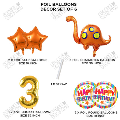 Bronto-Saurus Foil Balloon Pack Of 6 Set With 32 Inch Foil Number Balloons