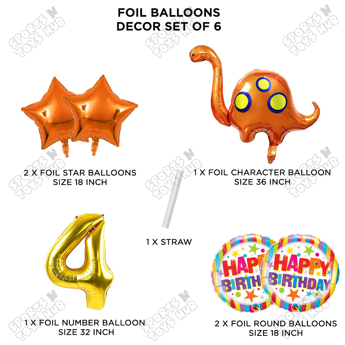 Bronto-Saurus Foil Balloon Pack Of 6 Set With 32 Inch Foil Number Balloons