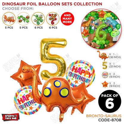 Bronto-Saurus Foil Balloon Pack Of 6 Set With 32 Inch Foil Number Balloons