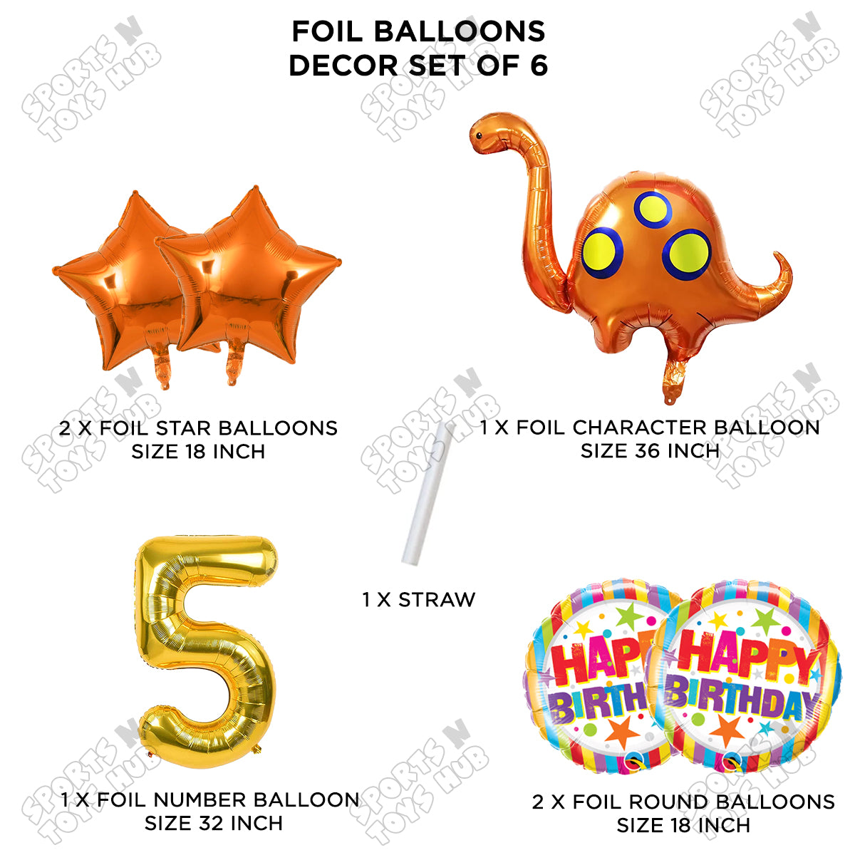 Bronto-Saurus Foil Balloon Pack Of 6 Set With 32 Inch Foil Number Balloons