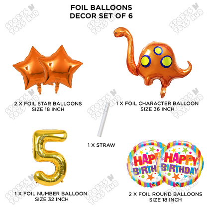 Bronto-Saurus Foil Balloon Pack Of 6 Set With 32 Inch Foil Number Balloons