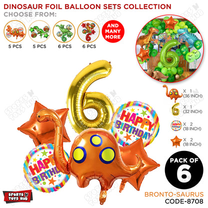 Bronto-Saurus Foil Balloon Pack Of 6 Set With 32 Inch Foil Number Balloons