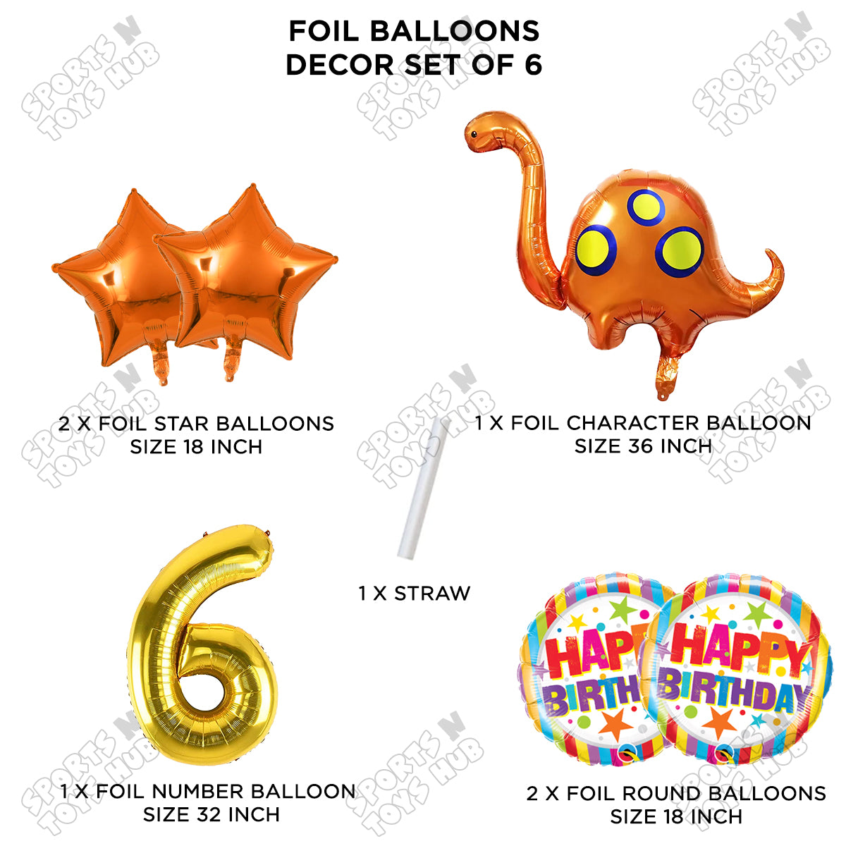 Bronto-Saurus Foil Balloon Pack Of 6 Set With 32 Inch Foil Number Balloons
