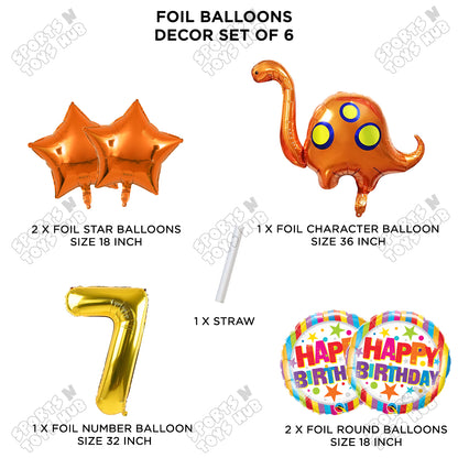 Bronto-Saurus Foil Balloon Pack Of 6 Set With 32 Inch Foil Number Balloons
