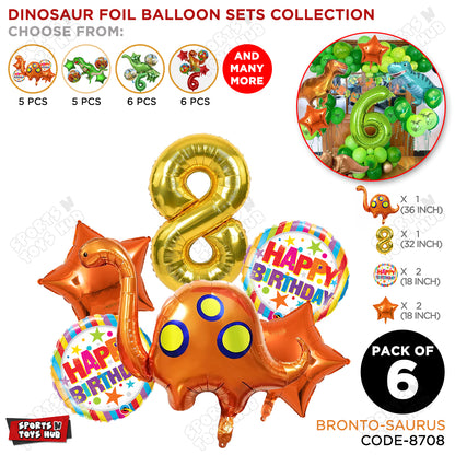 Bronto-Saurus Foil Balloon Pack Of 6 Set With 32 Inch Foil Number Balloons