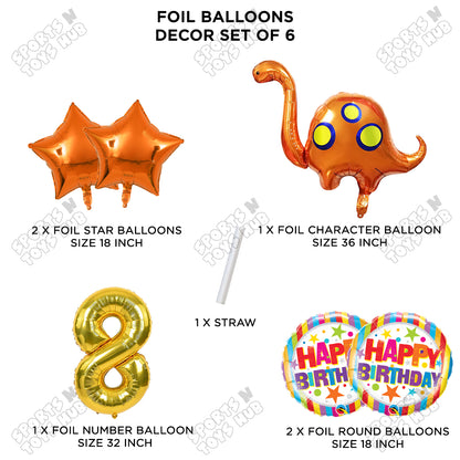 Bronto-Saurus Foil Balloon Pack Of 6 Set With 32 Inch Foil Number Balloons