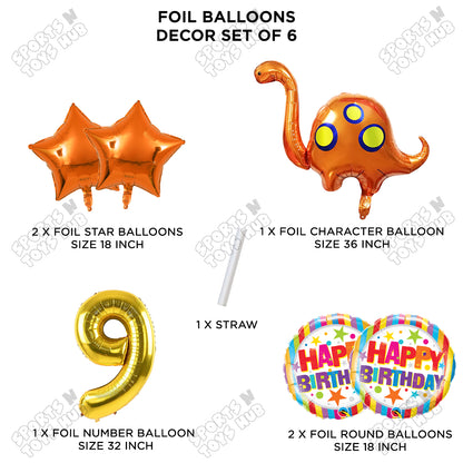 Bronto-Saurus Foil Balloon Pack Of 6 Set With 32 Inch Foil Number Balloons