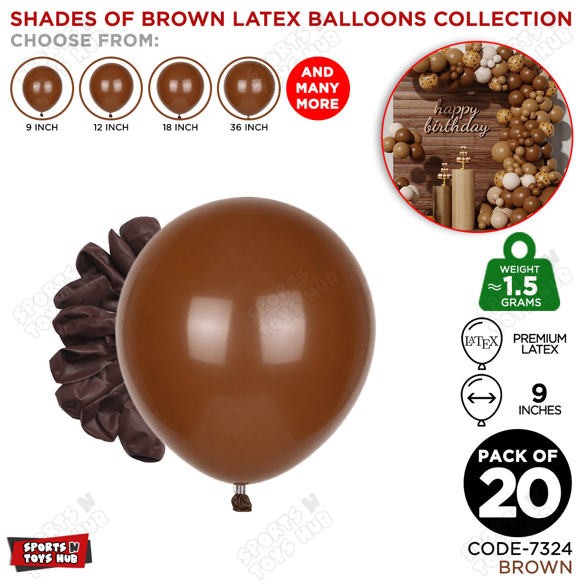 Brown Latex Balloons Available In 9, 12, 18 & 36 Inch Sizes