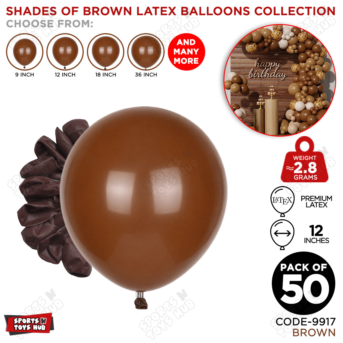 Brown Latex Balloons Available In 9, 12, 18 & 36 Inch Sizes