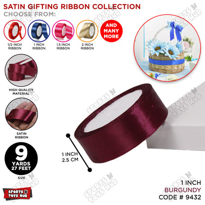 1 Inch x 9 Yards – Multi-Purpose Plain Satin Ribbon Roll for Gift Wrapping, Crafts & Decor