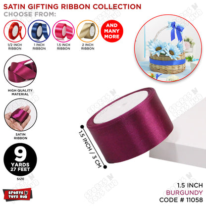1.5 Inch x 9 Yards – Plain Satin Ribbon Roll for Ribbon Flowers, Crafts, Gift Wrapping & Decor