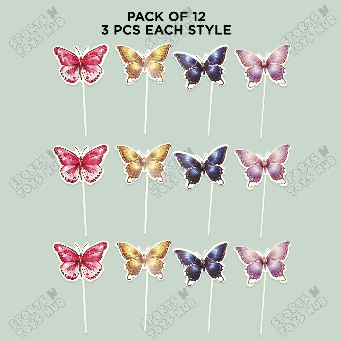 Buttefly HBD Cup Cake Toppers - 12 Pcs
