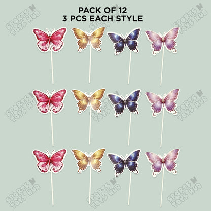 Buttefly HBD Cup Cake Toppers - 12 Pcs