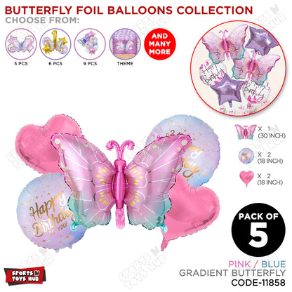 Gradient Color Butterfly Pack Of 5 Foil Balloon Set
