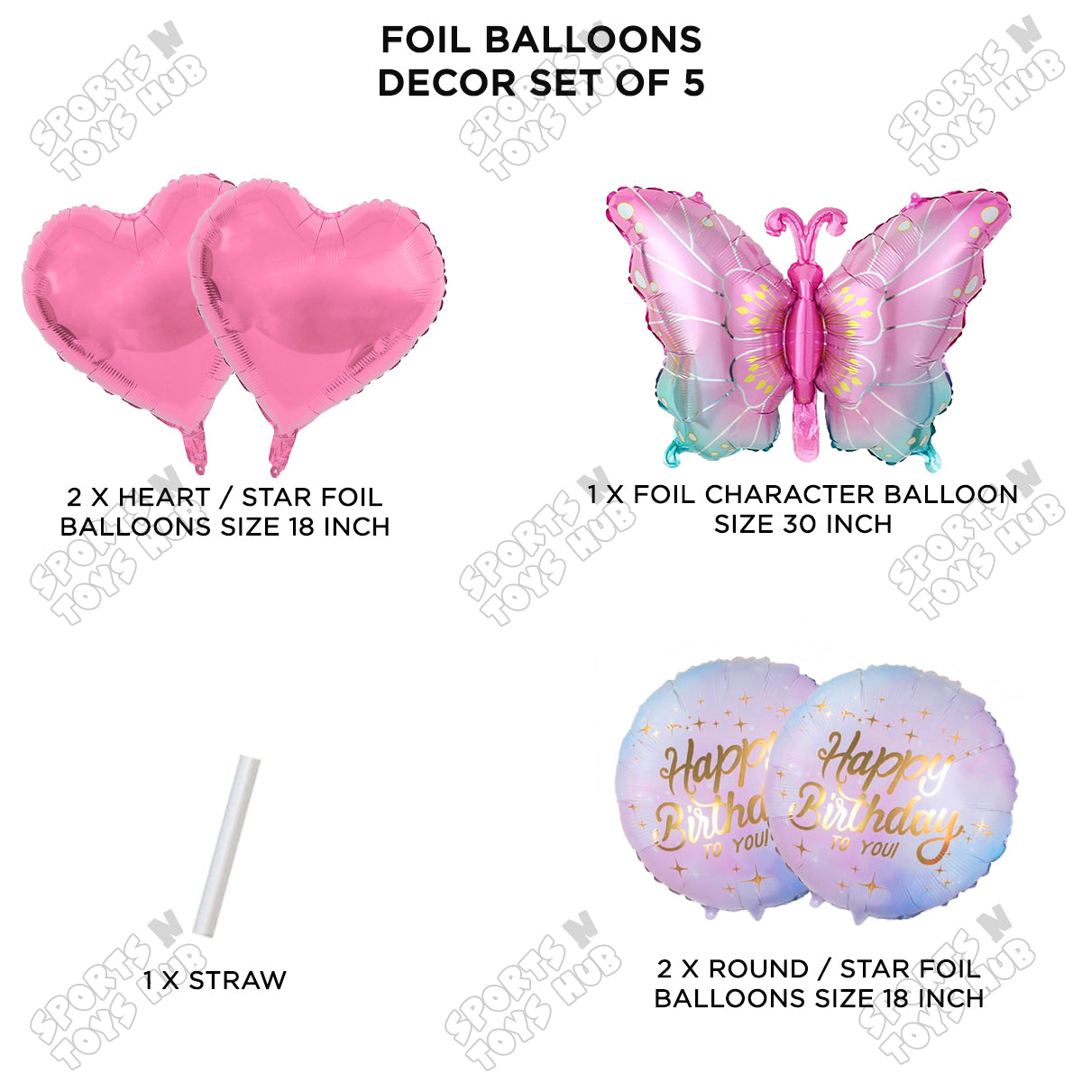 Gradient Color Butterfly Pack Of 5 Foil Balloon Set