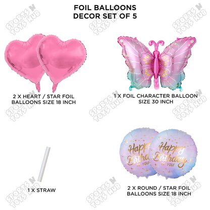 Gradient Color Butterfly Pack Of 5 Foil Balloon Set