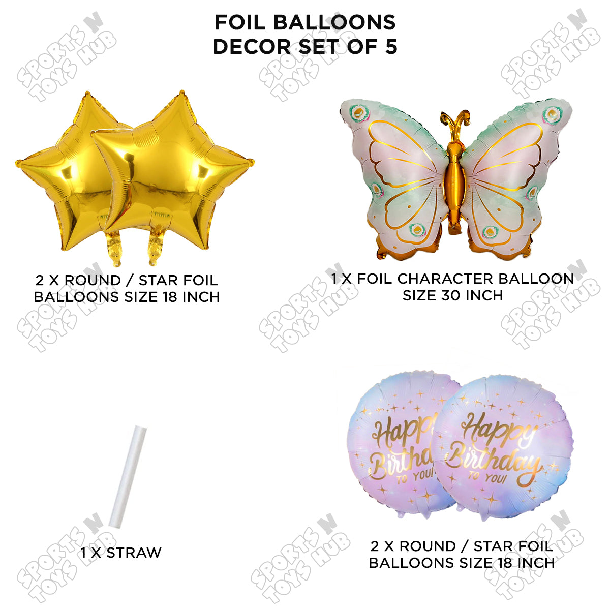 Butterfly Wing Pattern Pack Of 5 Foil Balloon Set