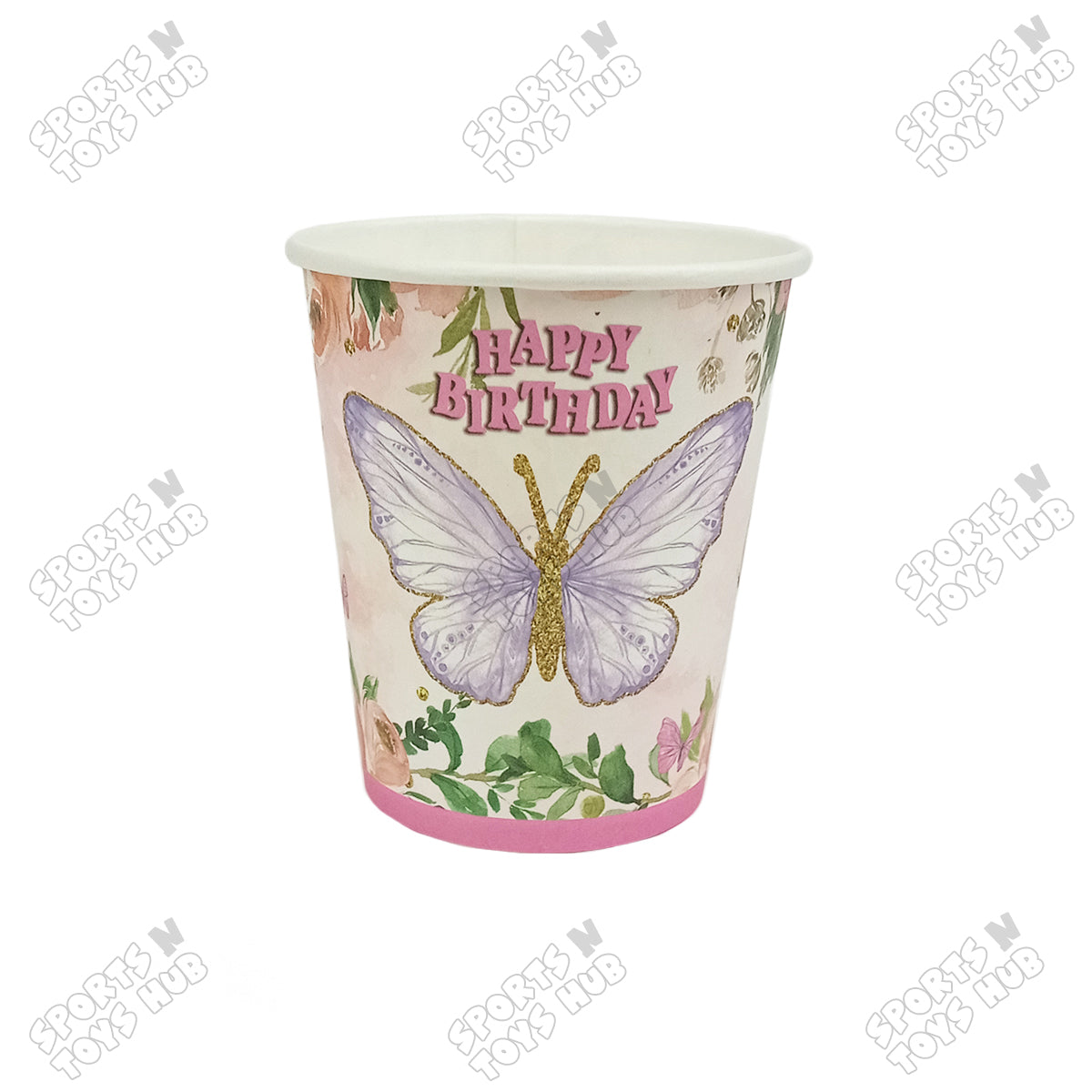 Butterfly Printed Cartoon Character Disposable Paper Glasses for Birthday Parties - Pack of 10