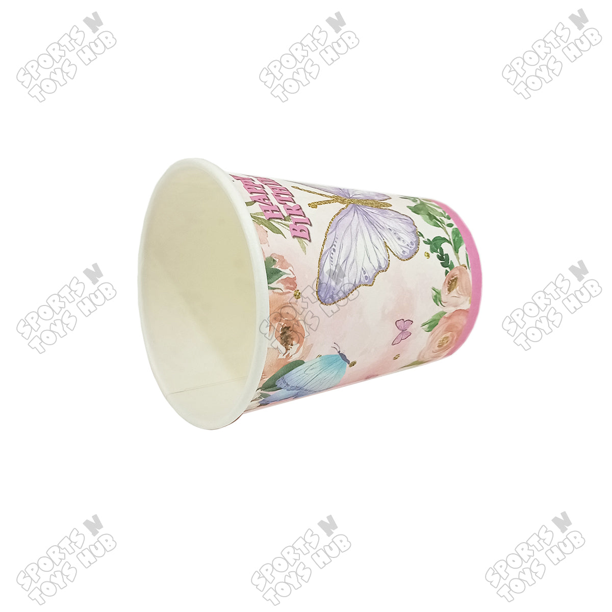 Butterfly Printed Cartoon Character Disposable Paper Glasses for Birthday Parties - Pack of 10