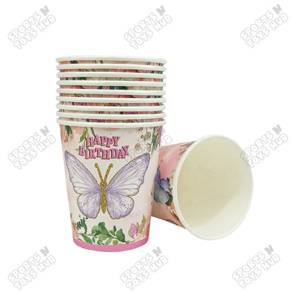 Butterfly Printed Cartoon Character Disposable Paper Glasses for Birthday Parties - Pack of 10