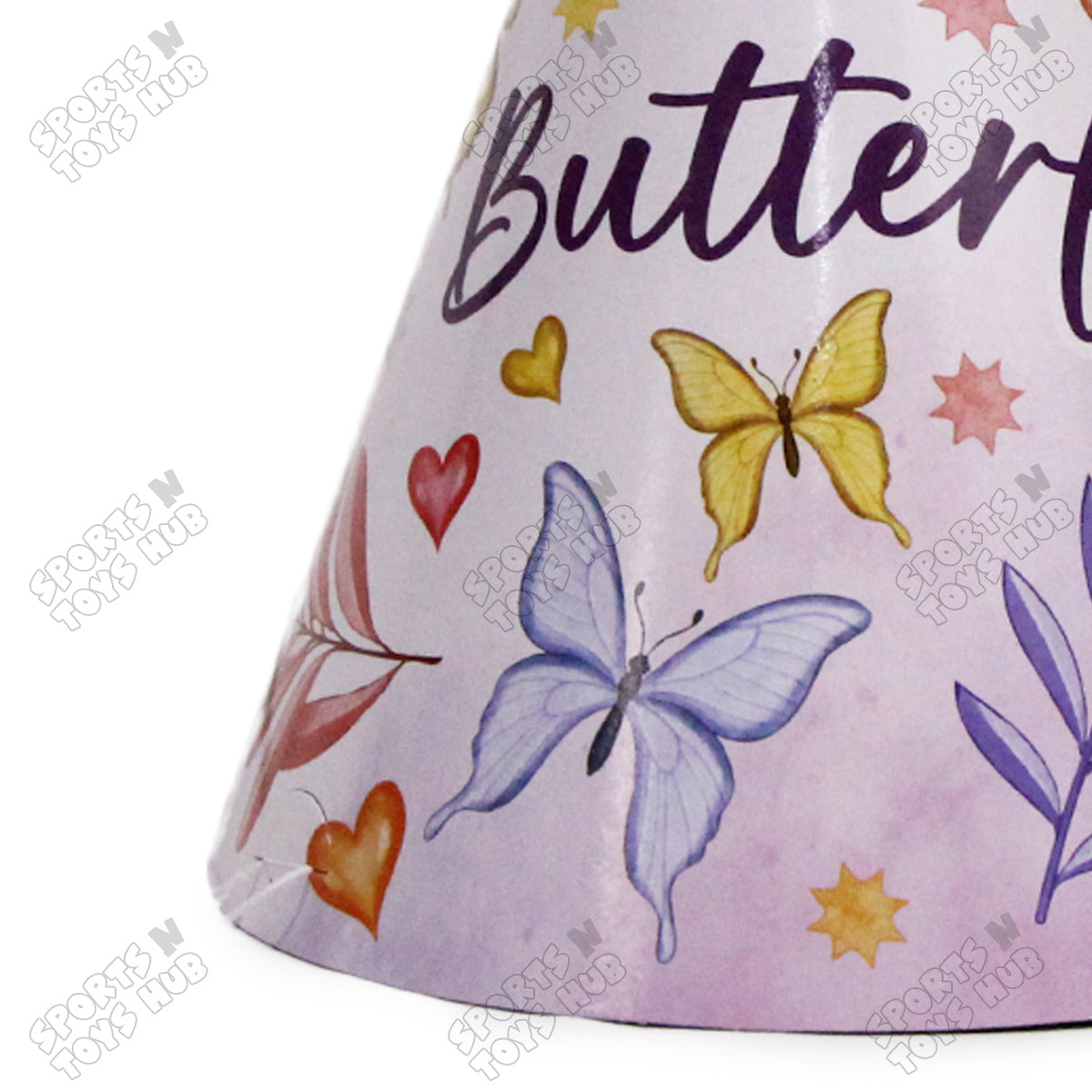 6 Pcs Happy Birthday Butterfly Printed Caps