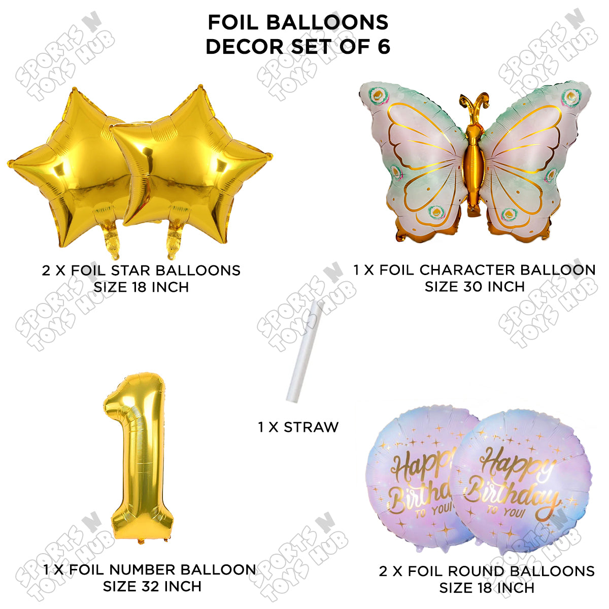 Butterfly Wing Pattern Pack Of 6 Foil Balloon Set