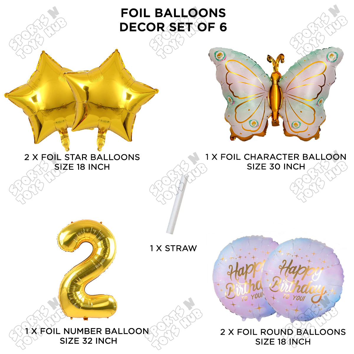 Butterfly Wing Pattern Pack Of 6 Foil Balloon Set