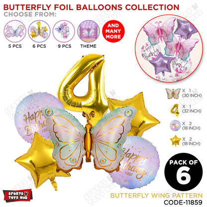 Butterfly Wing Pattern Pack Of 6 Foil Balloon Set