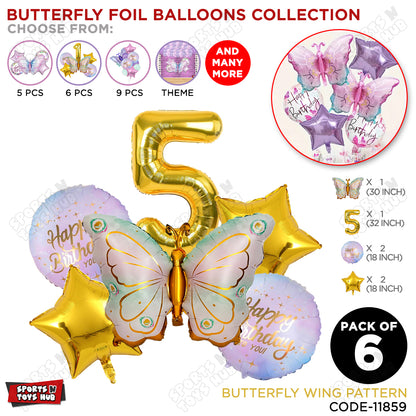Butterfly Wing Pattern Pack Of 6 Foil Balloon Set