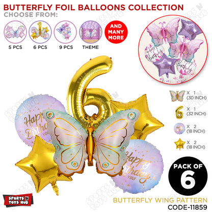 Butterfly Wing Pattern Pack Of 6 Foil Balloon Set